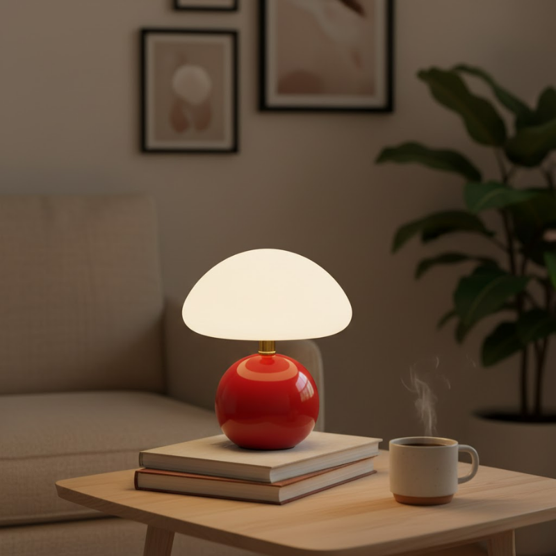 Lampe de table moderne en forme de champignon avec base arrondie brillante
