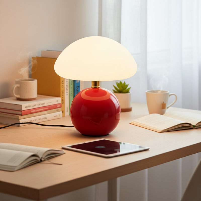 Lampe de table moderne en forme de champignon avec base arrondie brillante