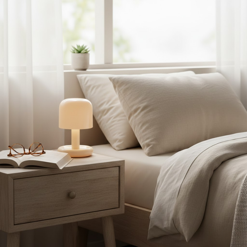 Lampe de table compacte en forme de champignon avec éclairage LED doux et chaleureux