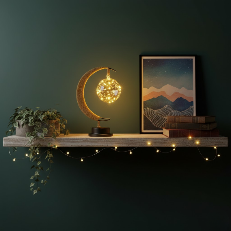 Lampe de table décorative en forme de croissant de lune avec ampoule LED à lumière chaude